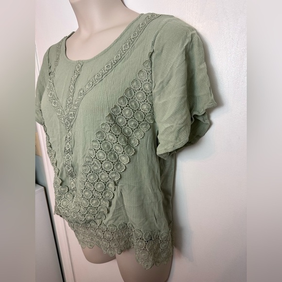 Daytrip Applique Sage Boho Crocket Women’s Top Tie Back Size XL #1600 - Picture 6 of 11